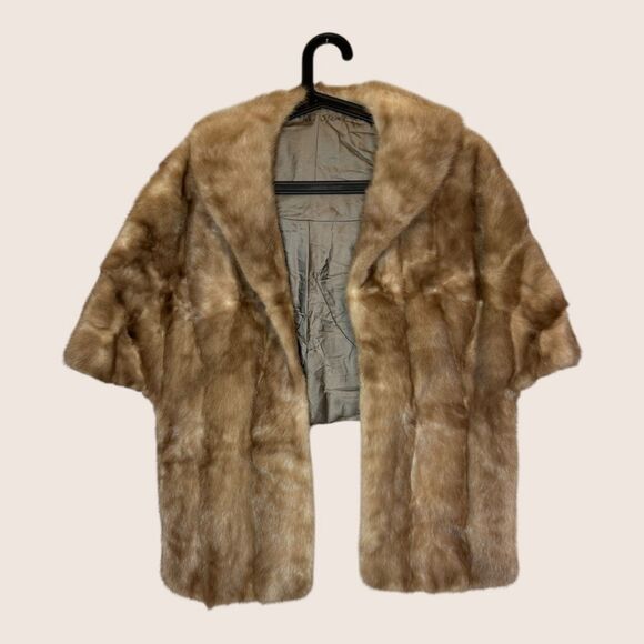 🤎 VTG MINK FUR STOLE WITH POCKETS LIGHT PASTEL BROWN EUC UNION MADE OSFM - Picture 1 of 9